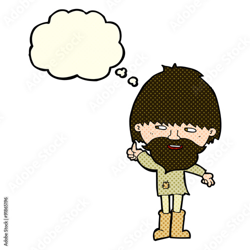 cartoon hippie man in wellington boots with thought bubble