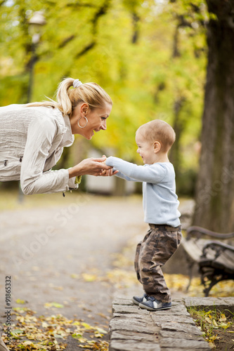 Mother and son in the autum...