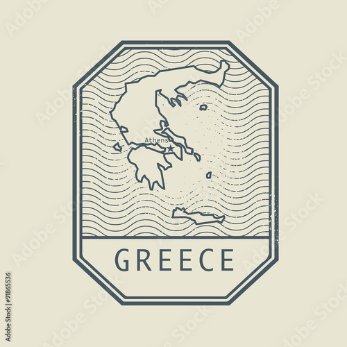 Stamp with the name and map of Greece, vector