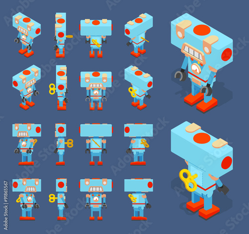 Isometric blue toy robot