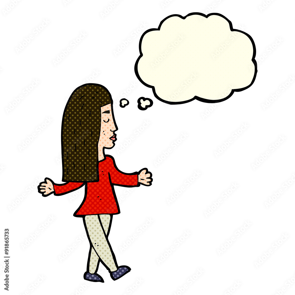 cartoon woman shrugging shoulders with thought bubble cartoon woman shrugging shoulders with thought bubble