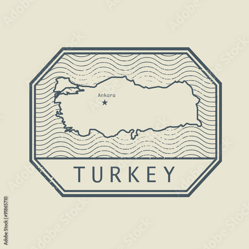 Stamp with the name and map of Turkey, vector
