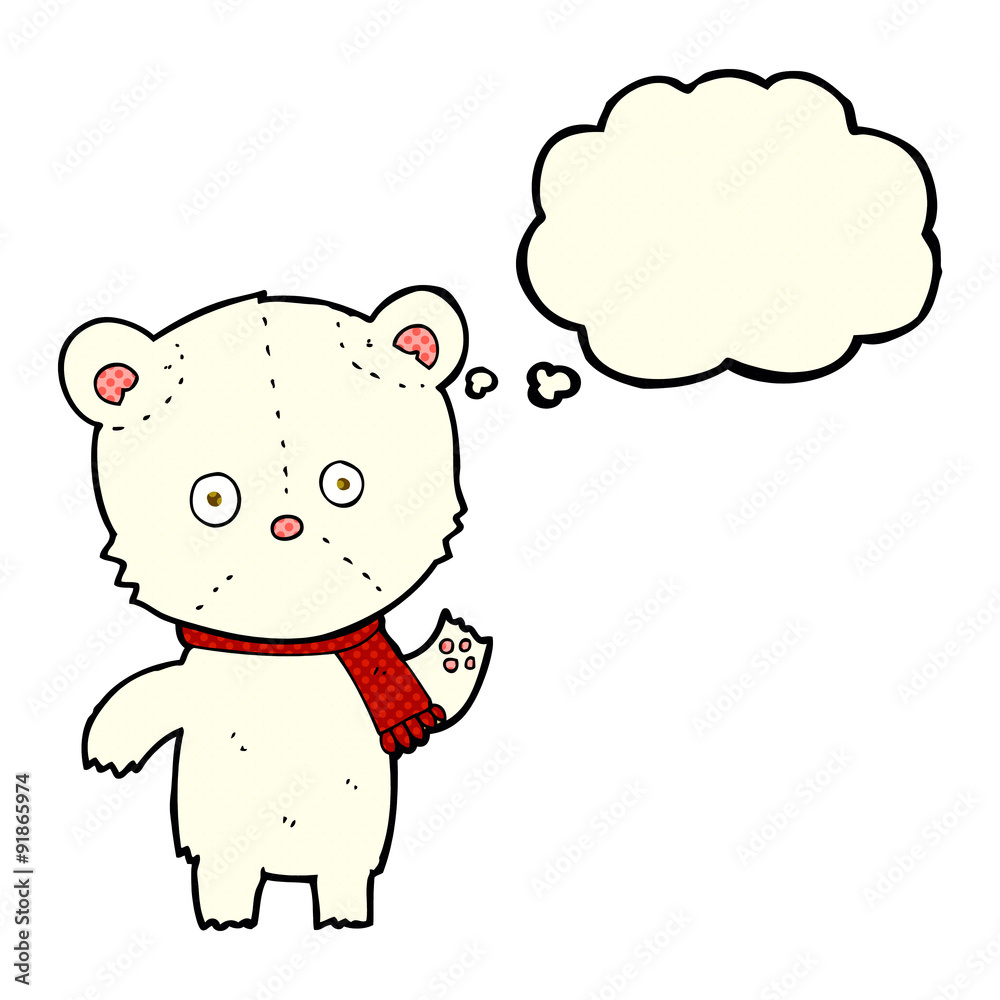 cartoon waving polar bear with thought bubble cartoon waving polar bear with thought bubble