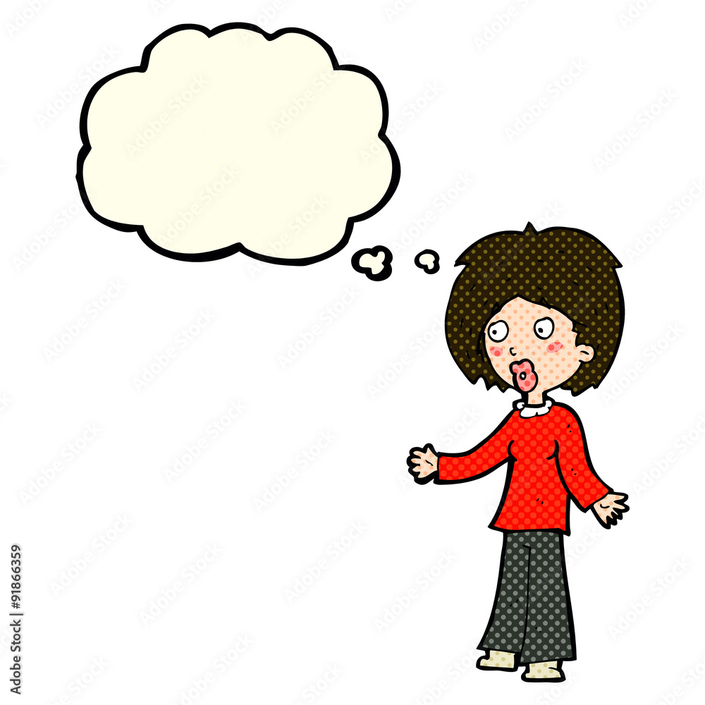 cartoon surprised woman with thought bubble cartoon surprised woman with thought bubble