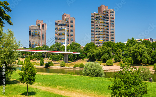 Residential skyscrapers and Neckar Footbridge in Mannheim  Germa