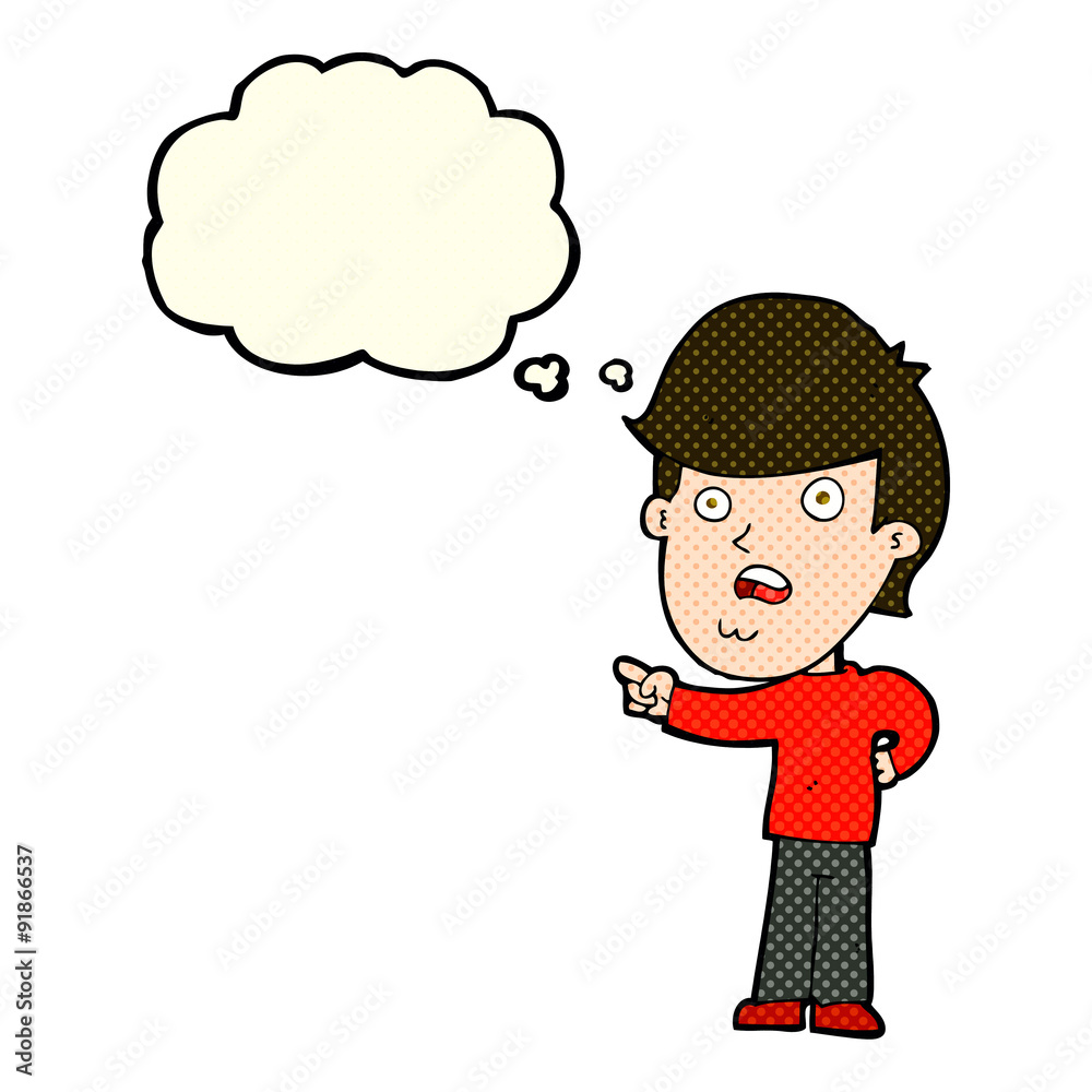 cartoon shocked man pointing with thought bubble cartoon shocked man pointing with thought bubble
