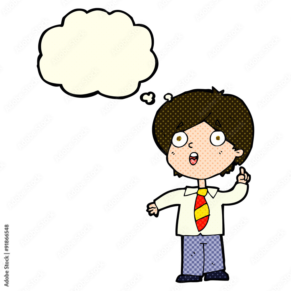 cartoon schoolboy answering question with thought bubble cartoon schoolboy answering question with thought bubble