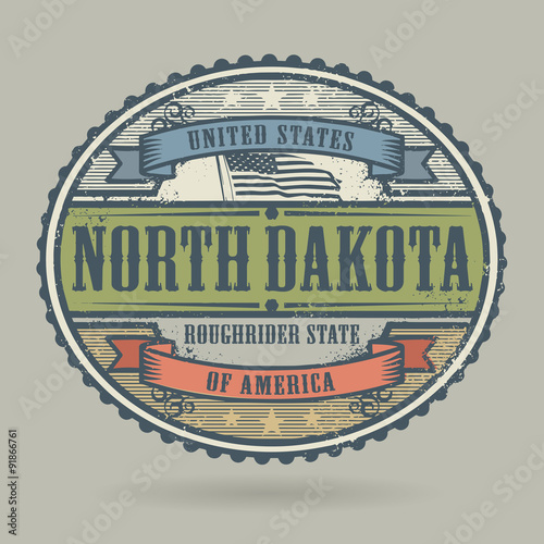 Stamp with the text United States of America, North Dakota