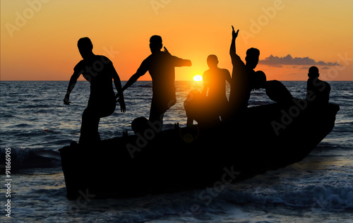 boat with migrants fleeing from war 