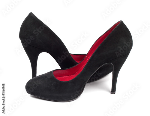 Pair of black suede female shoes