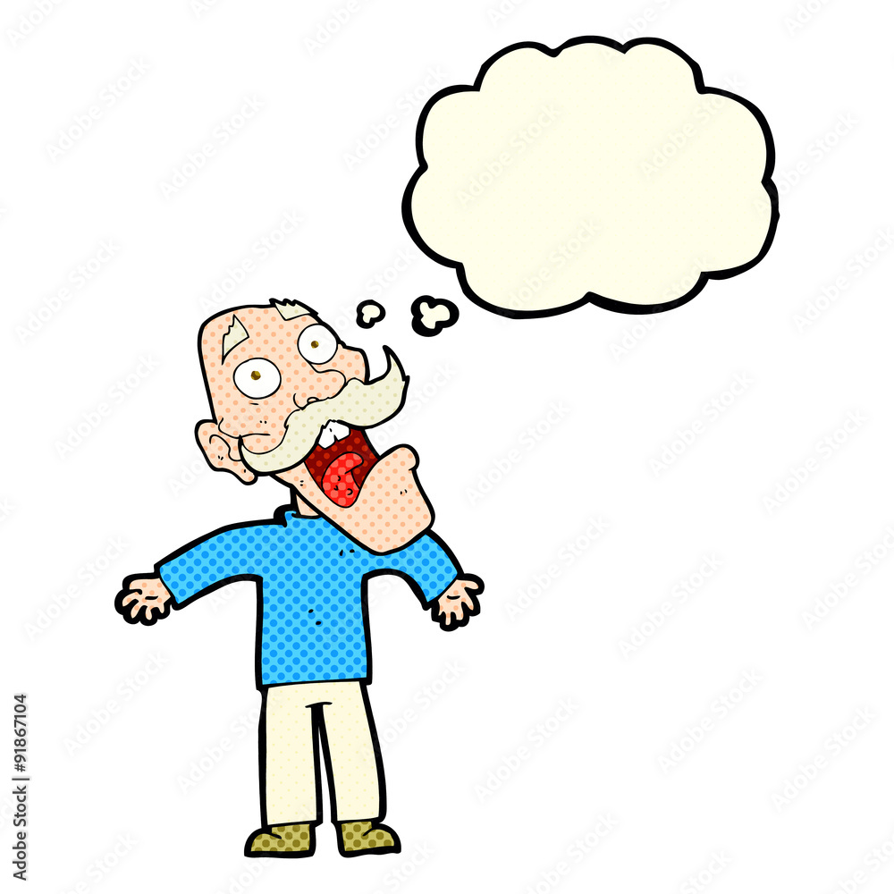 cartoon terrified old man with thought bubble cartoon terrified old man with thought bubble