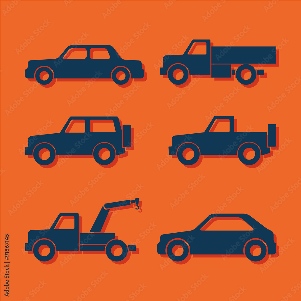 Set of car silhouettes isolated on orange. Vector illustration Set of car silhouettes isolated on orange. Vector illustration