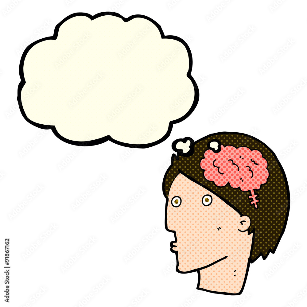 cartoon man with brain symbol with thought bubble cartoon man with brain symbol with thought bubble