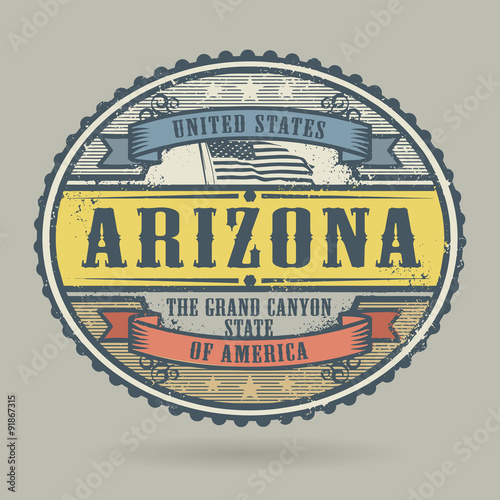 Vintage stamp with the text United States of America, Arizona