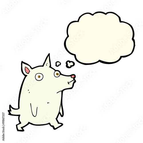 cartoon funny little dog with thought bubble