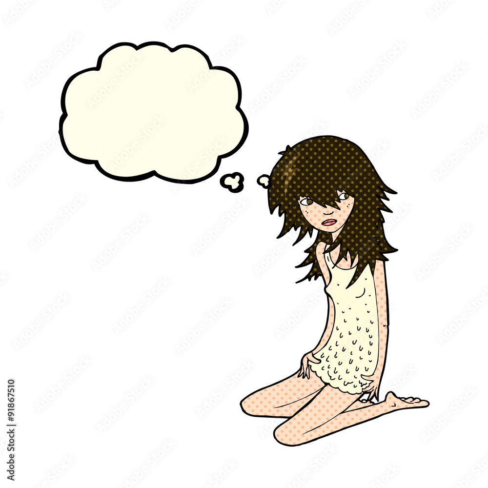 cartoon pretty girl with thought bubble cartoon pretty girl with thought bubble