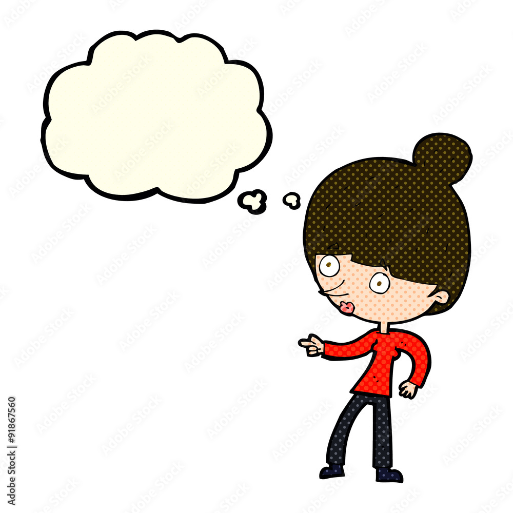 cartoon woman pointing with thought bubble cartoon woman pointing with thought bubble