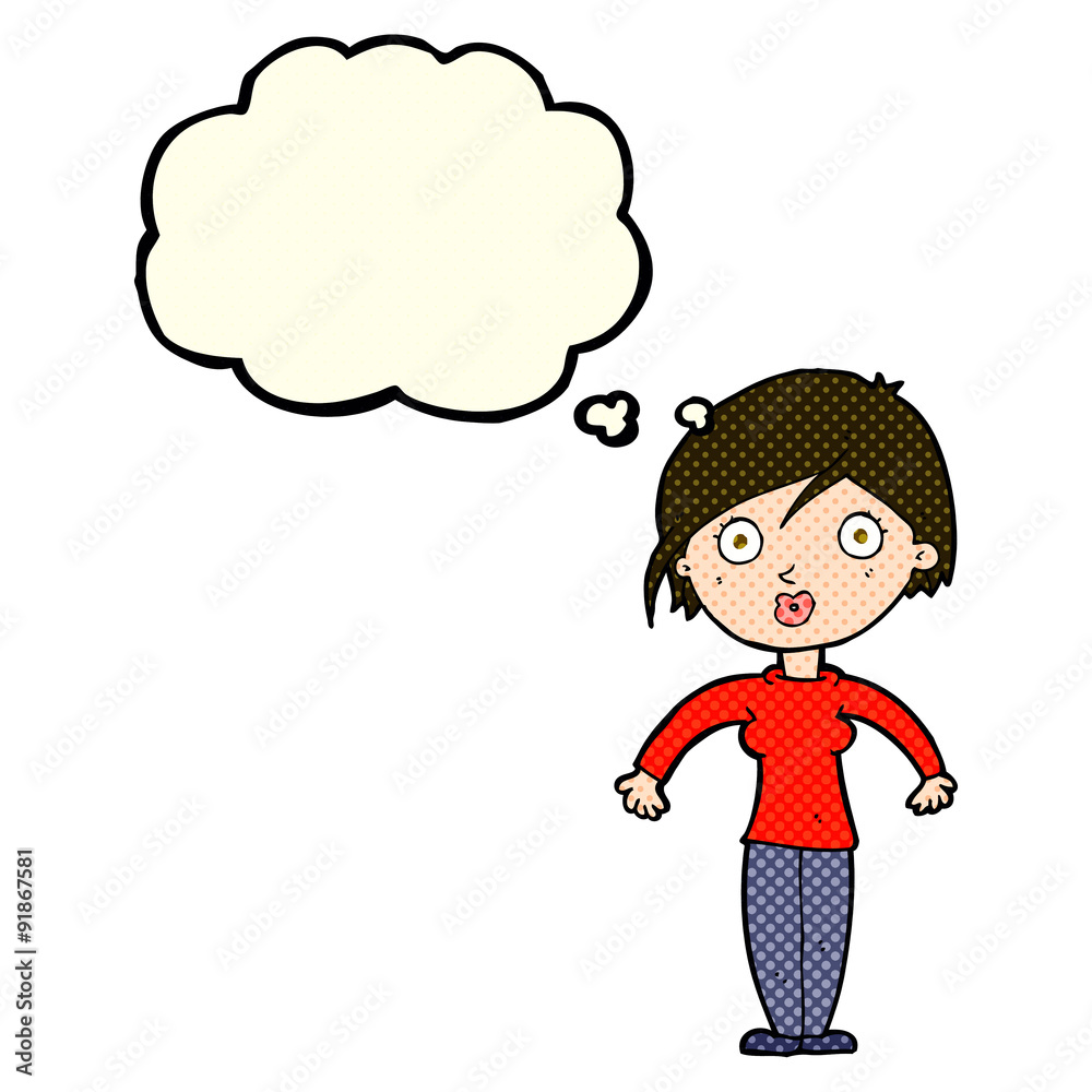 cartoon surprised woman with thought bubble cartoon surprised woman with thought bubble