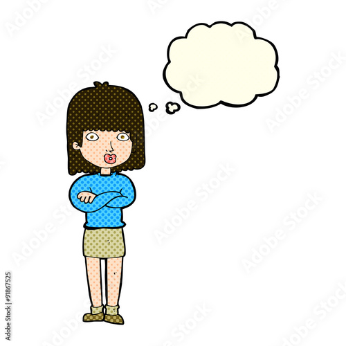 cartoon impatient woman with thought bubble
