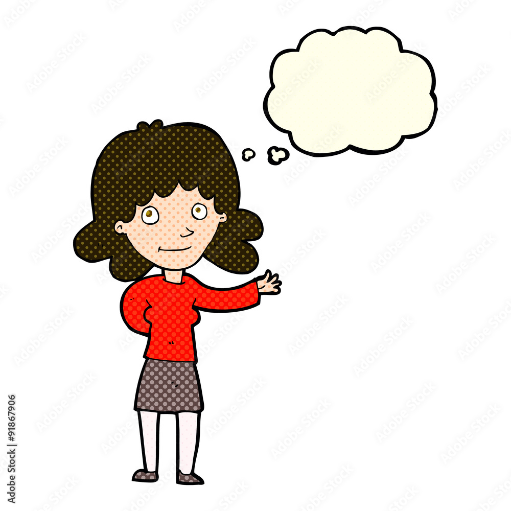 cartoon friendly woman with thought bubble cartoon friendly woman with thought bubble