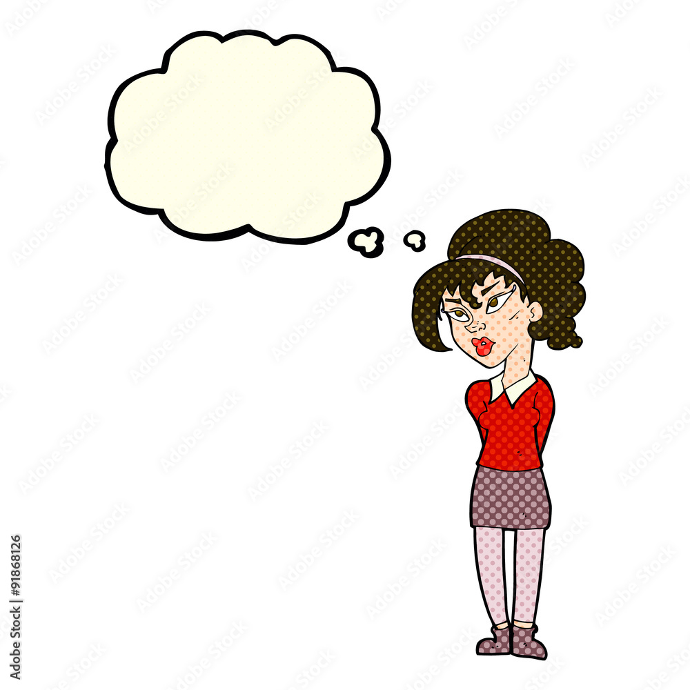 cartoon pretty girl tilting head with thought bubble cartoon pretty girl tilting head with thought bubble
