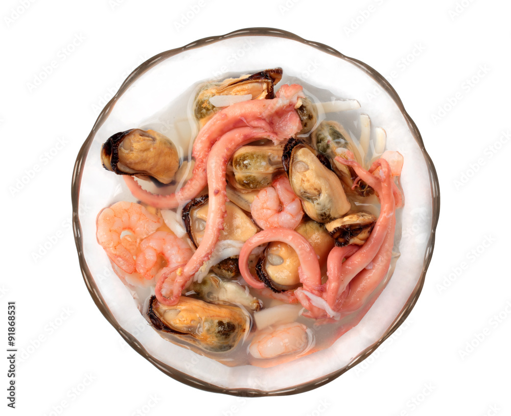 Seafood in glass plate
