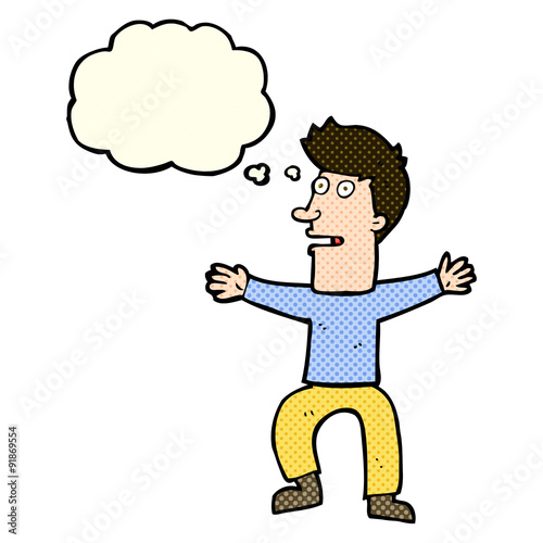 cartoon startled man with thought bubble