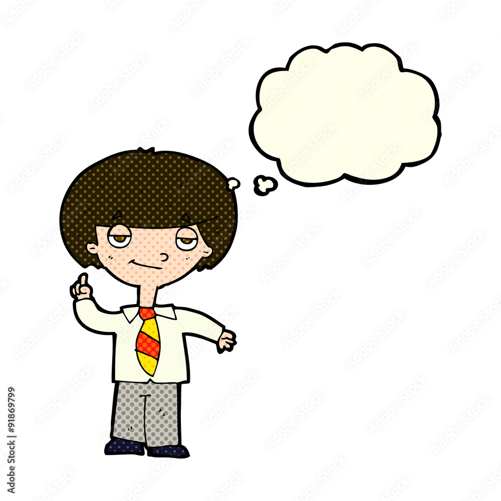 cartoon school boy answering question with thought bubble cartoon school boy answering question with thought bubble