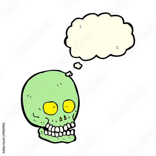 cartoon skull with thought bubble
