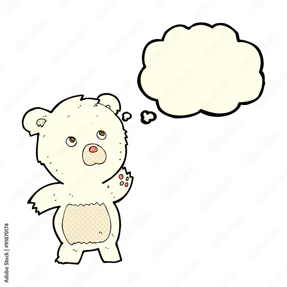 cartoon curious polar bear with thought bubble