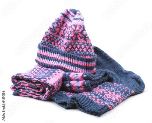 Canvastavla Winter woollen set isolated on white background