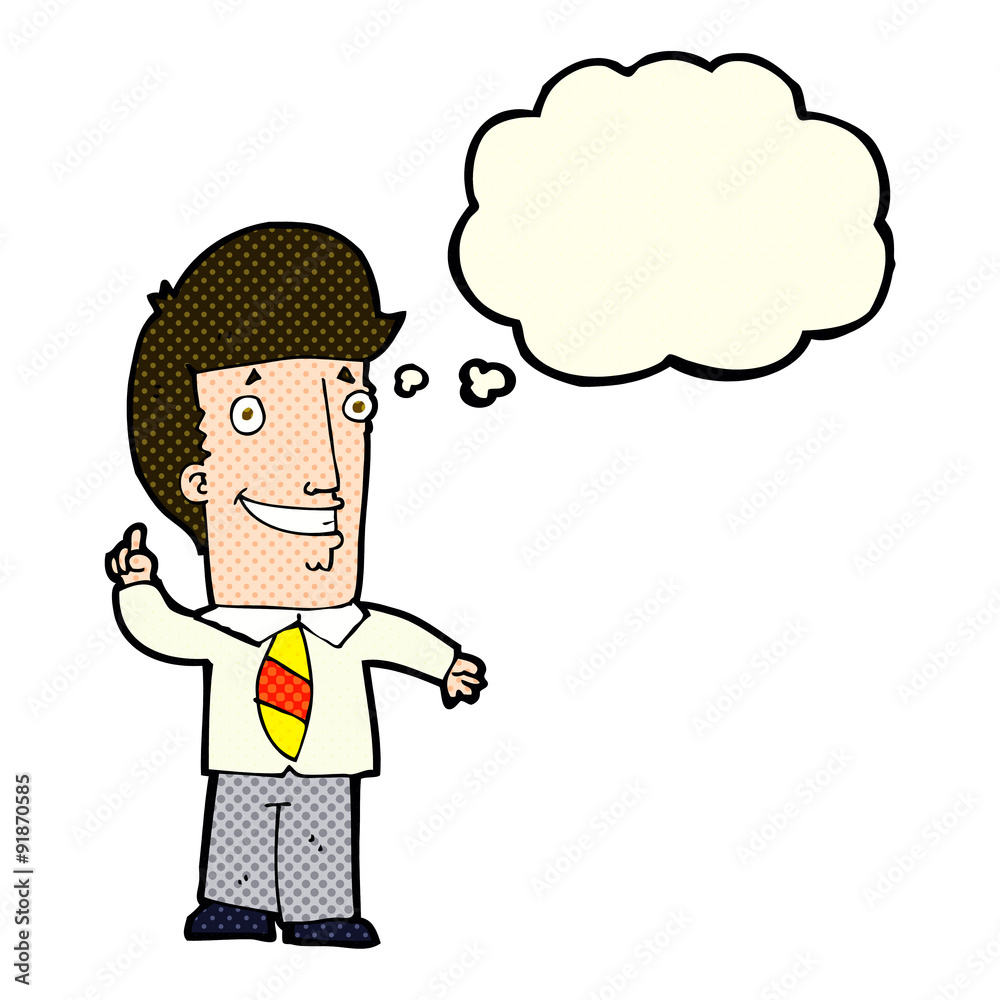 cartoon office man with idea with thought bubble cartoon office man with idea with thought bubble