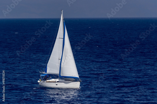 Sailing yacht in the Aegean sea, Greece © pavelsm27