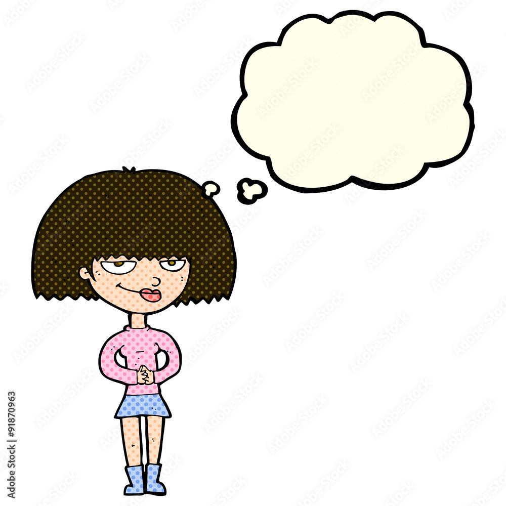 cartoon sly woman with thought bubble cartoon sly woman with thought bubble