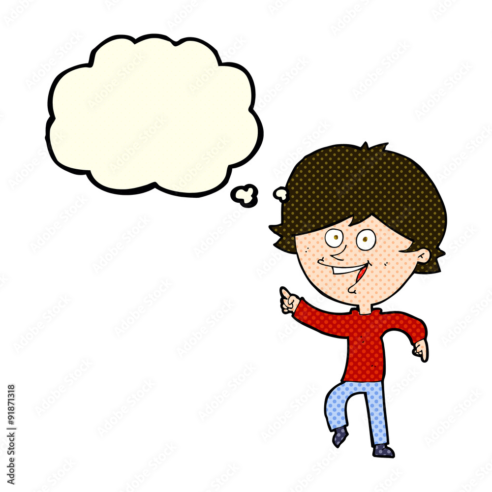 cartoon happy pointing man with thought bubble cartoon happy pointing man with thought bubble
