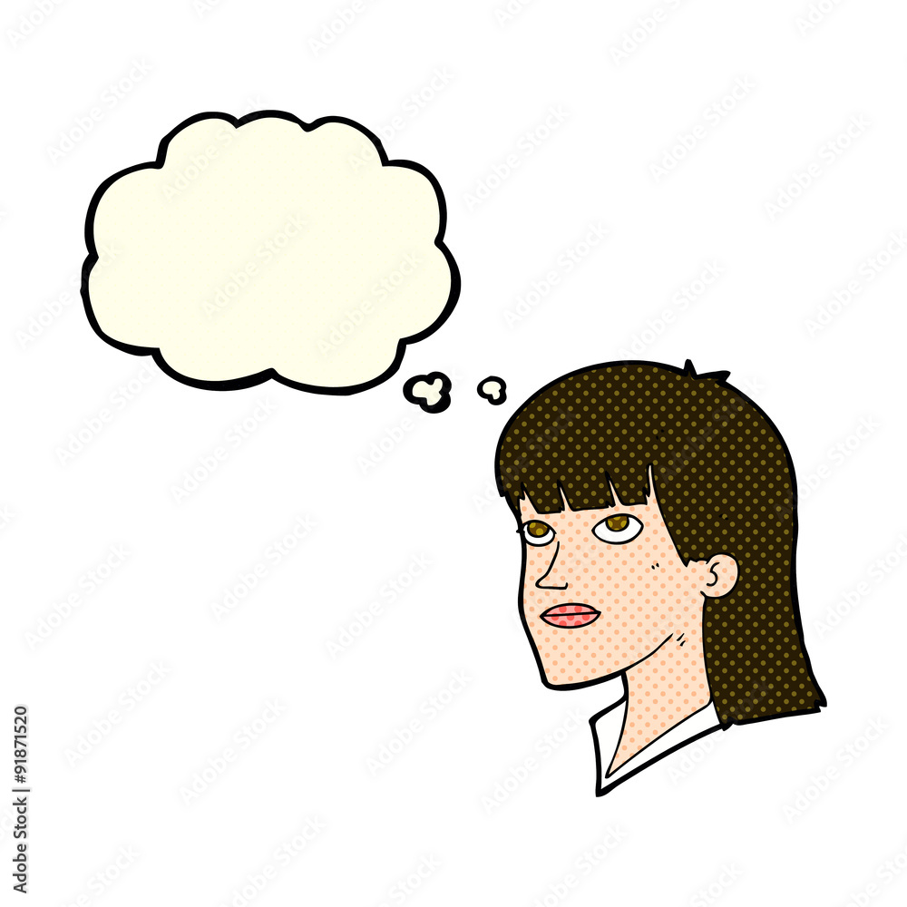 cartoon serious woman with thought bubble cartoon serious woman with thought bubble