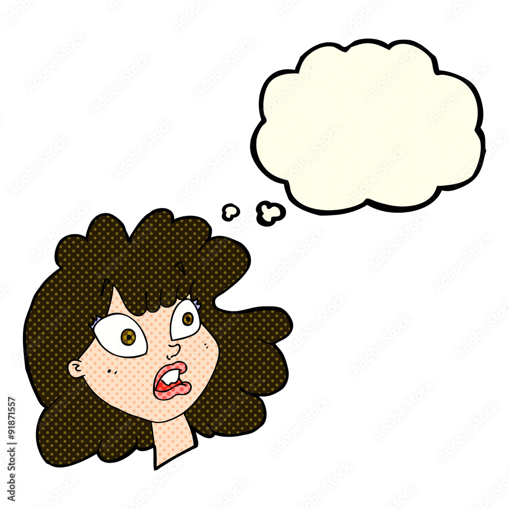 cartoon shocked female face with thought bubble cartoon shocked female face with thought bubble