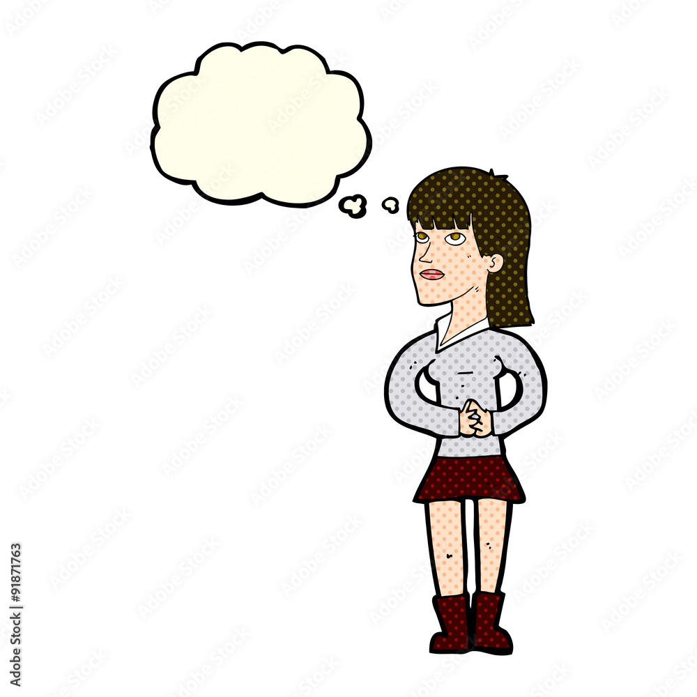cartoon woman waiting with thought bubble cartoon woman waiting with thought bubble