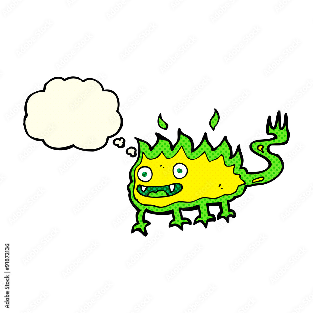 cartoon little fire demon with thought bubble cartoon little fire demon with thought bubble