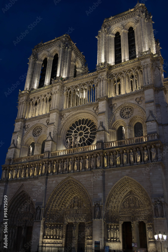 The cathedral Notre Dame at night, Paris, France