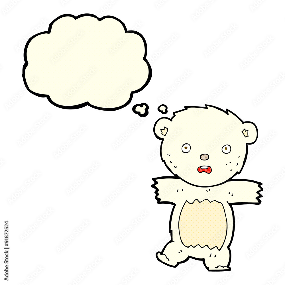 cartoon shocked polar bear cub with thought bubble