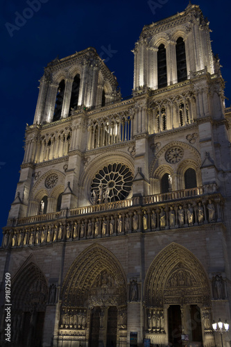 The cathedral Notre Dame at night, Paris, France