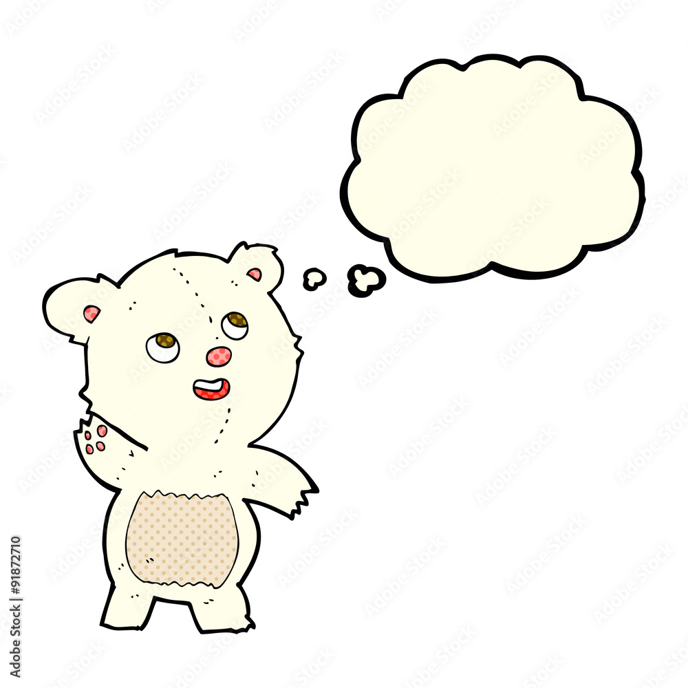 cartoon cute waving polar bear teddy with thought bubble cartoon cute waving polar bear teddy with thought bubble