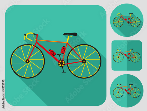 Road bike icon. Flat long shadow design. Bicycle icons series.