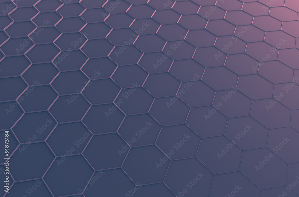 Abstract 3D Rendering of Surface with Hexagons. Abstract 3D Rendering of Surface with Hexagons.