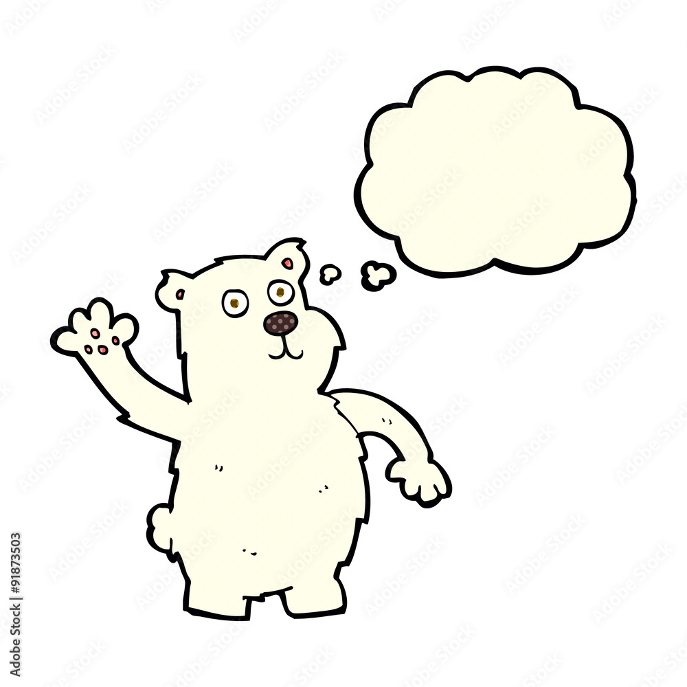 cartoon waving polar bear with thought bubble cartoon waving polar bear with thought bubble