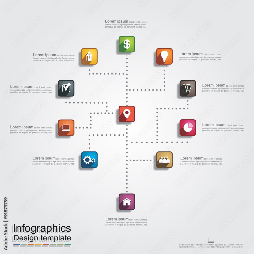 Infographic report template with lines and icons. Vector