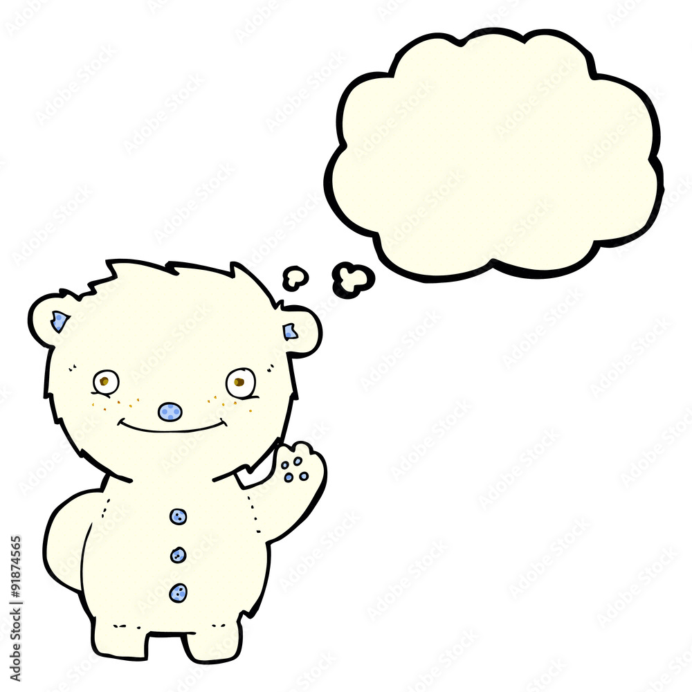 cartoon waving polar bear with thought bubble cartoon waving polar bear with thought bubble
