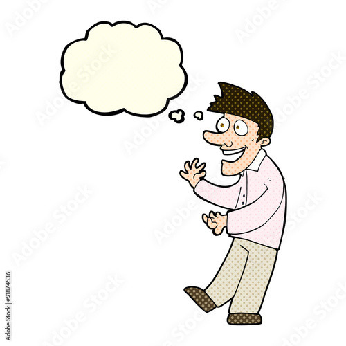 cartoon excited man with thought bubble