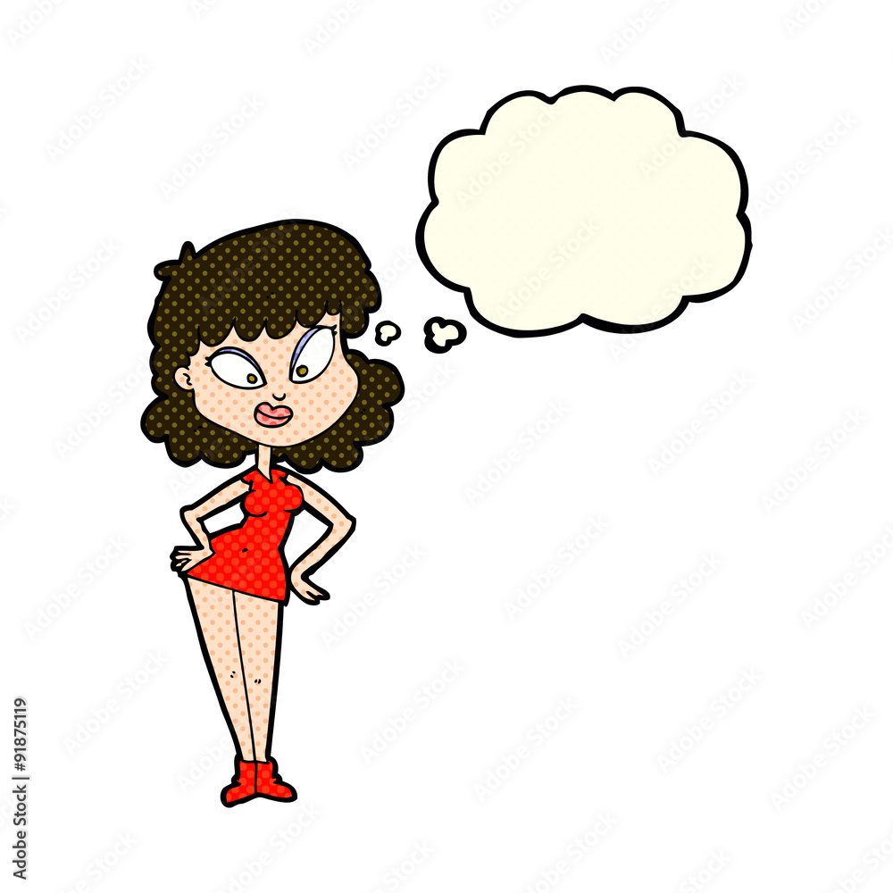 cartoon woman with hands on hips with thought bubble cartoon woman with hands on hips with thought bubble